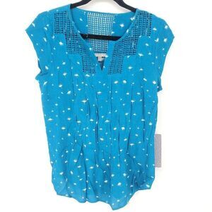 Daniel Rainn NWT Women's sleeveless crochet teal floral blouse Size Petite Small